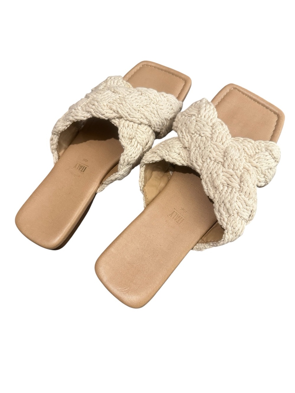 Made in Italy Braided Cream Slide Sandals